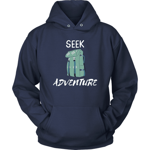 Image of Seek Adventure with Backpack (Mens) T-shirt Unisex Hoodie Navy S