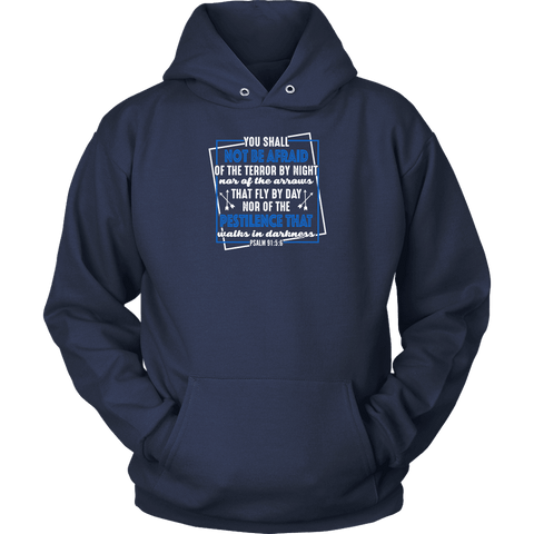 Image of You shall not be afraid Psalm 91 5-6 White Longsleeve and Hoodies T-shirt Unisex Hoodie Navy S