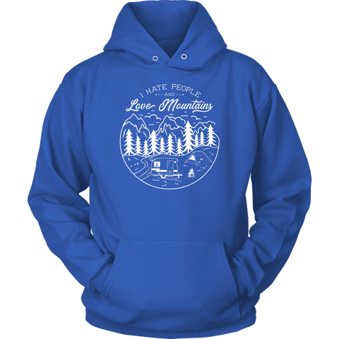 Image of Hate Peeps, Love Mountains T-shirt Unisex Hoodie Royal Blue S