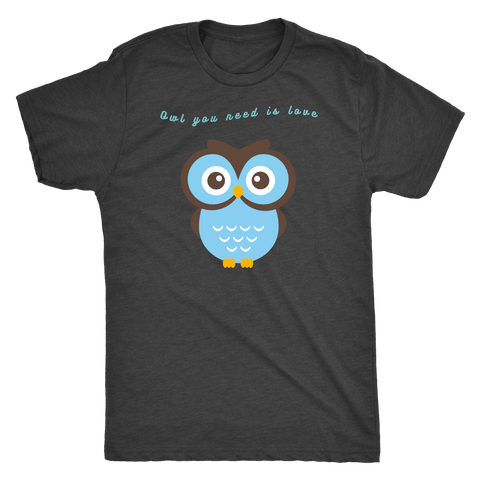 Image of Owl You Need is Love T-shirt Next Level Mens Triblend Vintage Black S