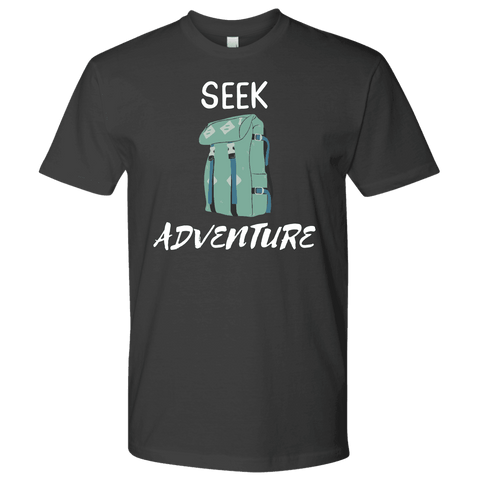 Image of Seek Adventure with Backpack (Mens) T-shirt Next Level Mens Shirt Heavy Metal S