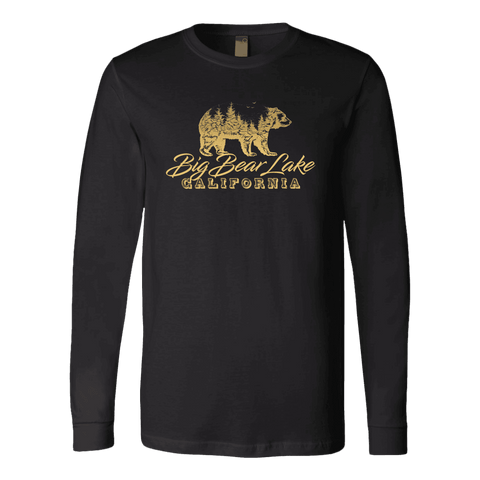 Image of Big Bear Lake California V.2, Gold, Hoodies Long Sleeve T-shirt Canvas Long Sleeve Shirt Black S