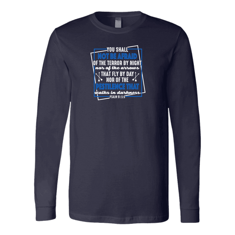 Image of You shall not be afraid Psalm 91 5-6 White Longsleeve and Hoodies T-shirt Canvas Long Sleeve Shirt Navy S