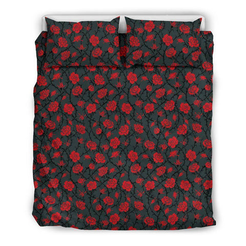 Image of Red Roses Bedding bedding Bedding Set - Black - Red Roses US Queen/Full 