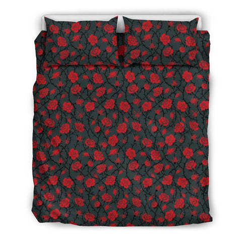 Image of Red Roses Bedding bedding Bedding Set - Black - Red Roses US Queen/Full
