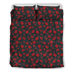 Red Roses Bedding bedding Bedding Set - Black - Red Roses US Queen/Full 
