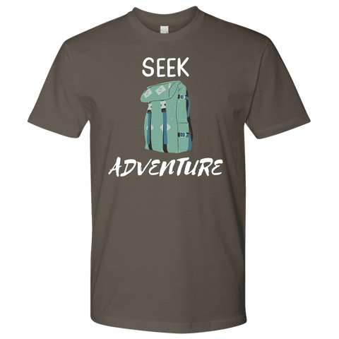 Image of Seek Adventure with Backpack (Mens) T-shirt Next Level Mens Shirt Warm Grey S