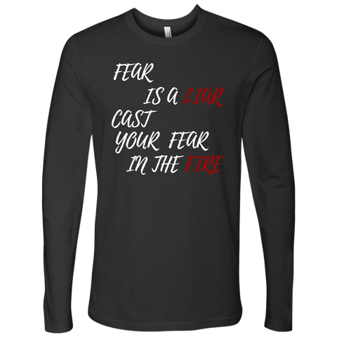 Image of Fear Is A LIAR! White T-shirt Next Level Mens Long Sleeve Heavy Metal S