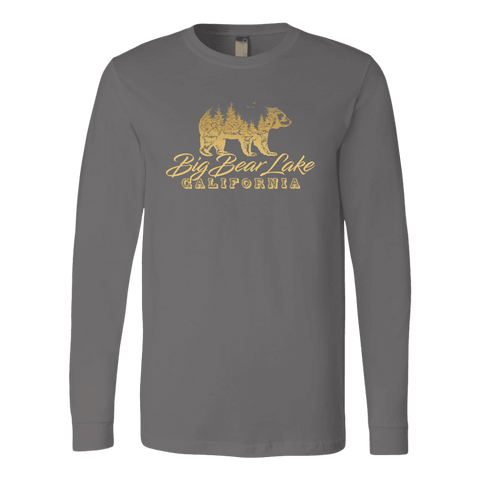 Image of Big Bear Lake California V.2, Gold, Hoodies Long Sleeve T-shirt Canvas Long Sleeve Shirt Asphalt S
