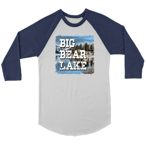 Image of Big Bear Lake V.1 Raglan T-shirt Canvas Unisex 3/4 Raglan White/Navy S