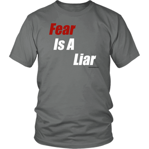 Fear Is A Liar, Bold White T-shirt District Unisex Shirt Grey S