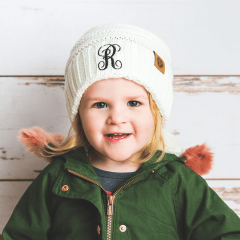 Image of Comfy Kids Monogram Beanies Monogrammed Personalized Products Cream Fancy 