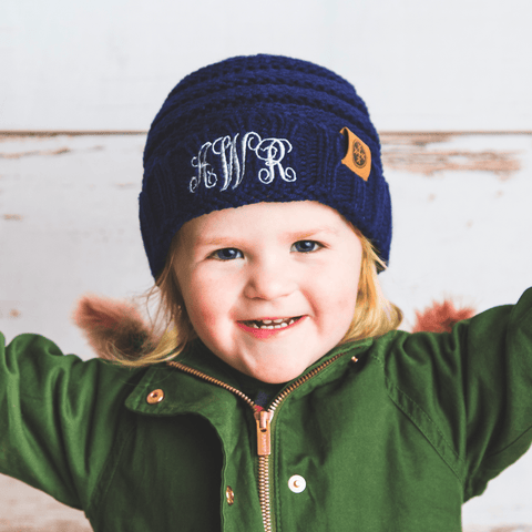 Image of Comfy Kids Monogram Beanies Monogrammed Personalized Products Navy Fancy 
