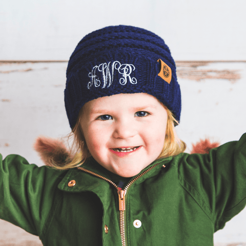 Image of Comfy Kids Monogram Beanies Monogrammed Personalized Products Navy Fancy