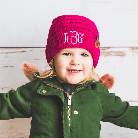 Image of Comfy Kids Monogram Beanies Monogrammed Personalized Products Rose Fancy 