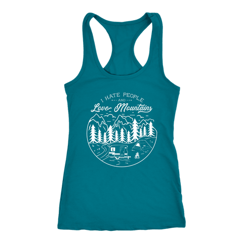 Image of Hate Peeps, Love Mountains T-shirt Next Level Racerback Tank Turquoise XS