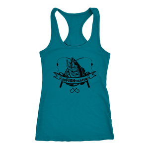 soFISHticated Womens Black Print T-shirt Next Level Racerback Tank Turquoise XS