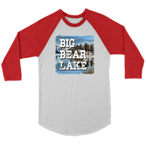 Image of Big Bear Lake V.1 Raglan T-shirt Canvas Unisex 3/4 Raglan White/Red S