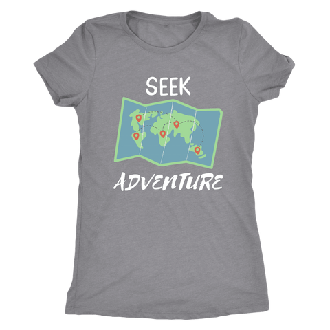 Image of Seek Adventure World Travel T-shirt Next Level Womens Triblend Heather Grey S