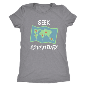 Seek Adventure World Travel T-shirt Next Level Womens Triblend Heather Grey S