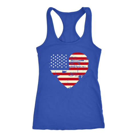 Image of Love America Racerback Tank, Blue T-shirt Next Level Racerback Tank Royal XS