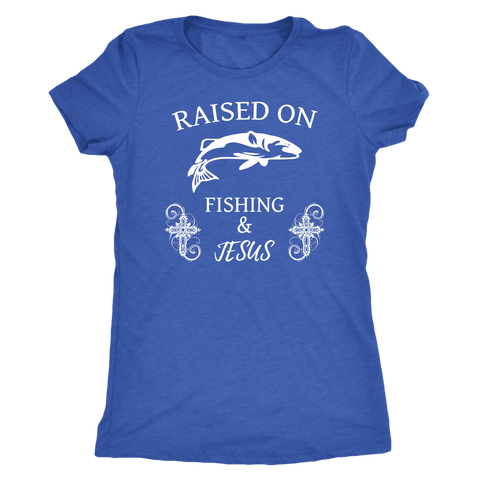 Image of Fishing and Jesus, White T-shirt Next Level Womens Triblend Vintage Royal S