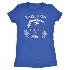 Fishing and Jesus, White T-shirt Next Level Womens Triblend Vintage Royal S