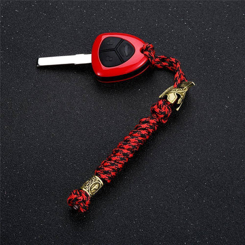 Image of Spartan Custom Paracord Lanyard, Are You a Warrior? Key Chains Red/Black Brass