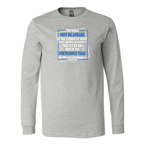 Image of You shall not be afraid Psalm 91 5-6 White Longsleeve and Hoodies T-shirt Canvas Long Sleeve Shirt Athletic Heather S