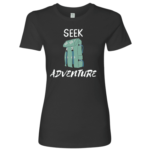 Image of Seek Adventure with Backpack (Womens) T-shirt Next Level Womens Shirt Heavy Metal S