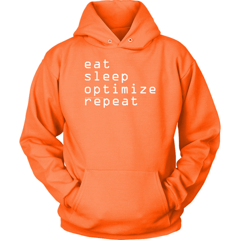 Image of eat, sleep, optimize repeat Hoodie V.1 T-shirt Unisex Hoodie Neon Orange S
