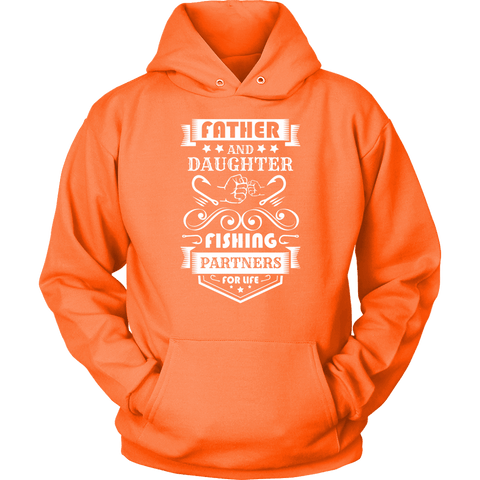 Image of Father and Daughter Fishing Partners T-shirt Unisex Hoodie Neon Orange S