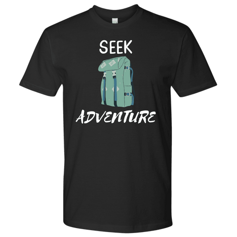 Image of Seek Adventure with Backpack (Mens) T-shirt Next Level Mens Shirt Black S