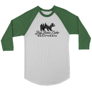 Big Bear Lake California V.2 Black Raglan T-shirt Canvas Unisex 3/4 Raglan White/Evergreen S