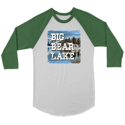 Image of Big Bear Lake V.1 Raglan T-shirt Canvas Unisex 3/4 Raglan White/Evergreen S