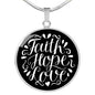 Faith, Hope, Love. Black Background Jewelry Luxury Necklace (Silver) No