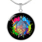 Lively Color Splash Turtle with Black Background Jewelry Luxury Necklace (Silver) No