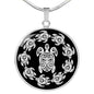Peaceful Tribal Turtles Black Background Jewelry Luxury Necklace (Silver) No