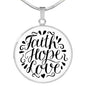 Faith, Hope, Love. White Background Jewelry Luxury Necklace (Silver) No