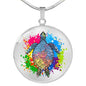 Lively Color Splash Turtle with Clear Background Jewelry Luxury Necklace (Silver) No