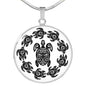 Peaceful Tribal Turtles White Background Jewelry Luxury Necklace (Silver) No
