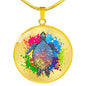 Lively Color Splash Turtle with Clear Background Jewelry Luxury Necklace (Gold) No