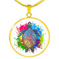 Lively Color Splash Turtle with White Background Jewelry Luxury Necklace (Gold) No