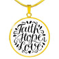 Faith, Hope, Love. White Background Jewelry Luxury Necklace (Gold) No