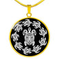 Peaceful Tribal Turtles Black Background Jewelry Luxury Necklace (Gold) No