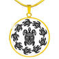 Peaceful Tribal Turtles White Background Jewelry Luxury Necklace (Gold) No