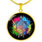 Lively Color Splash Turtle with Black Background Jewelry Luxury Necklace (Gold) No
