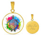 Lively Color Splash Turtle with White Background Jewelry Luxury Necklace (Gold) Yes