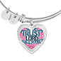 Trust in the Lord with All Your Heart! Clear Jewelry Heart Pendant Silver Bangle No