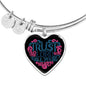 Trust in the Lord Bangle with Heart Charm Black Jewelry Heart Pendant Silver Bangle No